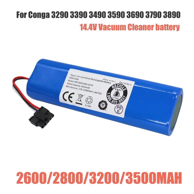

14.4v 2600mAh For Conga 3290 3390 3490 3590 3690 3790 3890 Sweeping Mopping Robot Vacuum Cleaner Rechargeable Li ion battery