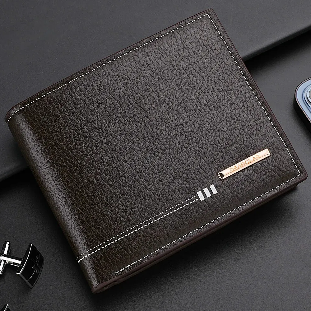 Elegant Men's Lychee Pattern Leather Wallet with Zipper Coin Pocket