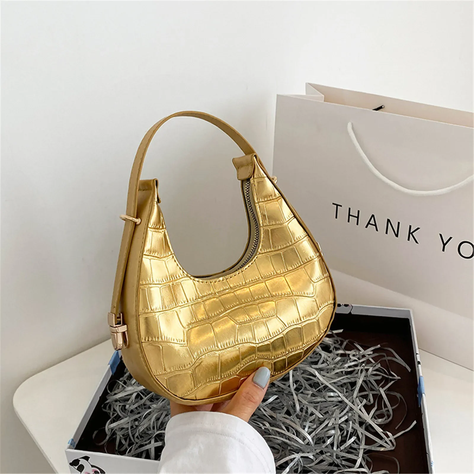Fashion Stone Pattern Shoulder Bag - Interior