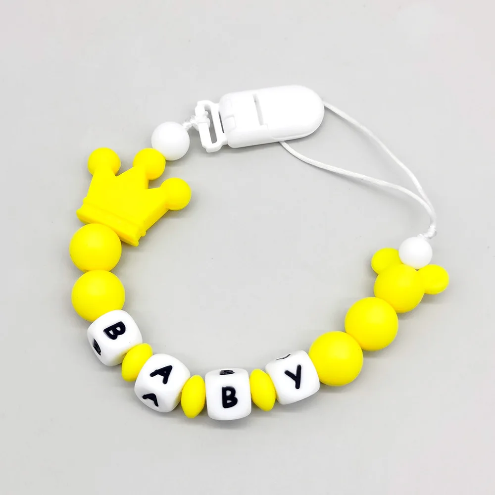 Customized Name Baby Pacifier Clips Chain Anti - Lost Baby Pacifier Holder Gray Mouse, Silicone Alphabet Bead Design