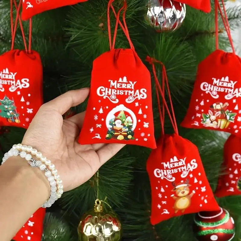 1/30pcs Christmas Gift Bags Red Velvet Drawstring Pouch Bulk Santa Candy Packaging Snack Wrapping Bag Wedding Party Favors Decor gift bags christmas gift bags velvet gift bags christmas candy packaging red gift bags