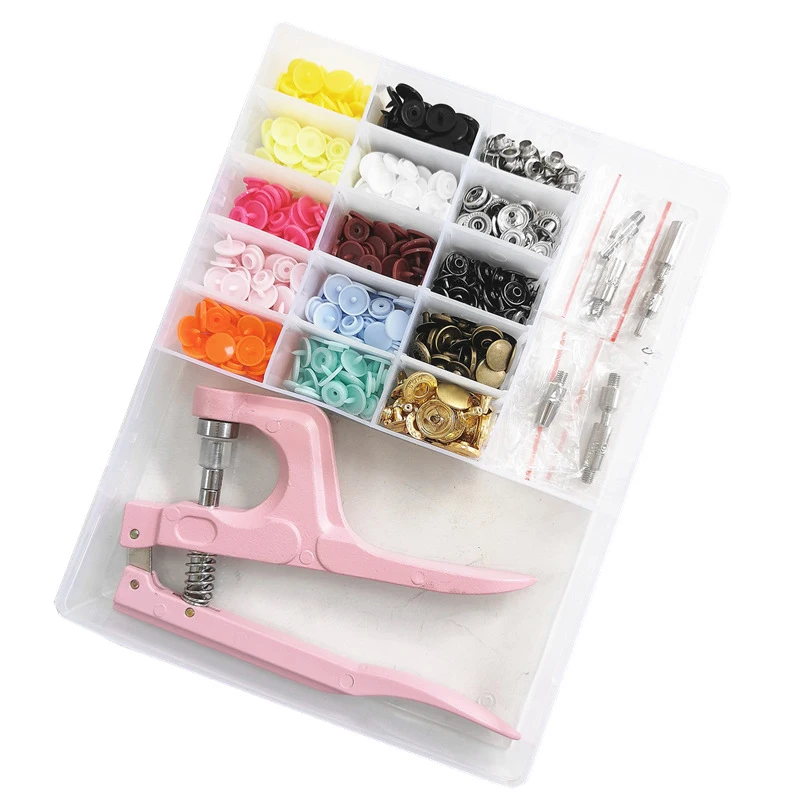 

230 Sets T5 Plastic Resin Snap Buttons + Hand Press Pliers Installation Tools High Quality DIY Household Buttons