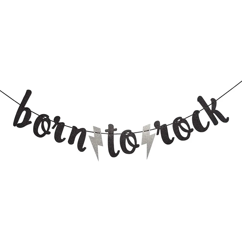 

Born to Rock Glitter banners used for rock birthday party decorations