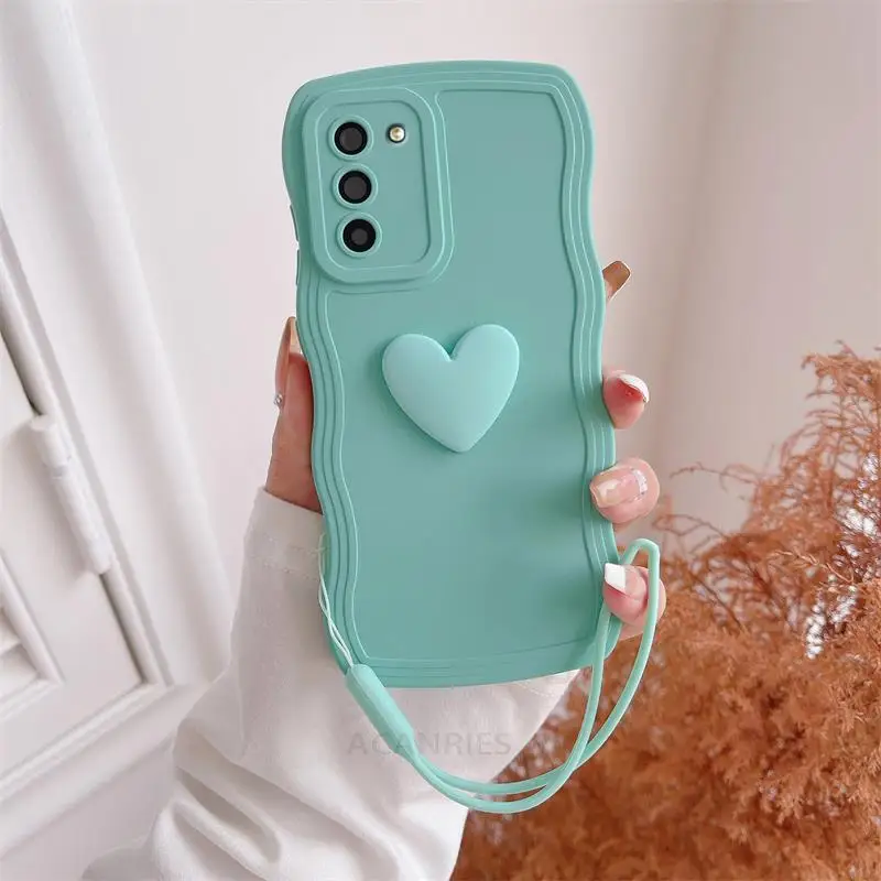 Love Heart Wavy Wrist Strap Silicone Phone Case with Lanyard Cover