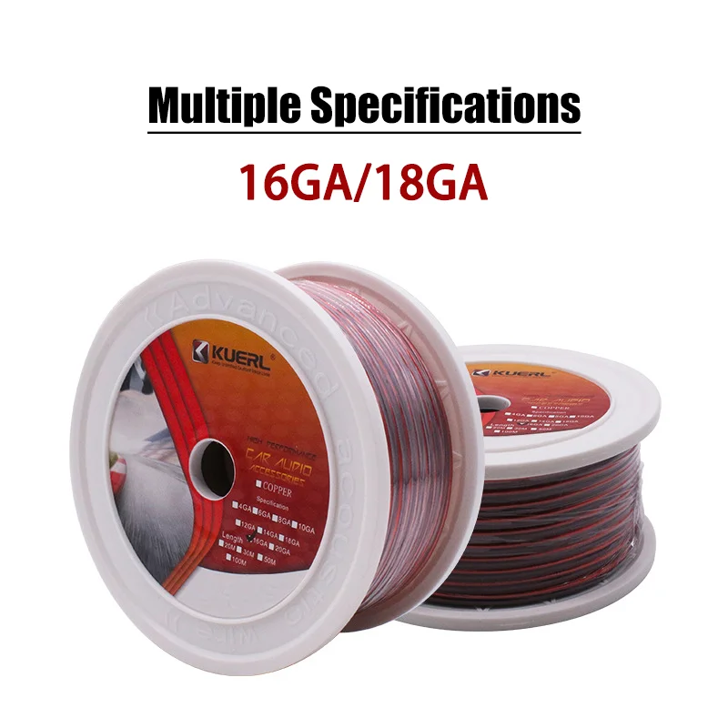 50m 2 Pin Electrical Wire 16/18GA Red Blue Flat Ribbon Audio Core Wire PVC Copper-Clad Aluminum Car Speaker Cables For Car Audio