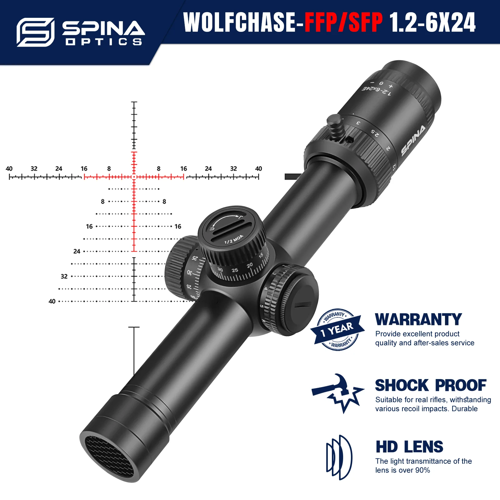 SPINA OPTICS WolfChase LPVO 1.2-6x24 FFP/SFP ハンティングライフル