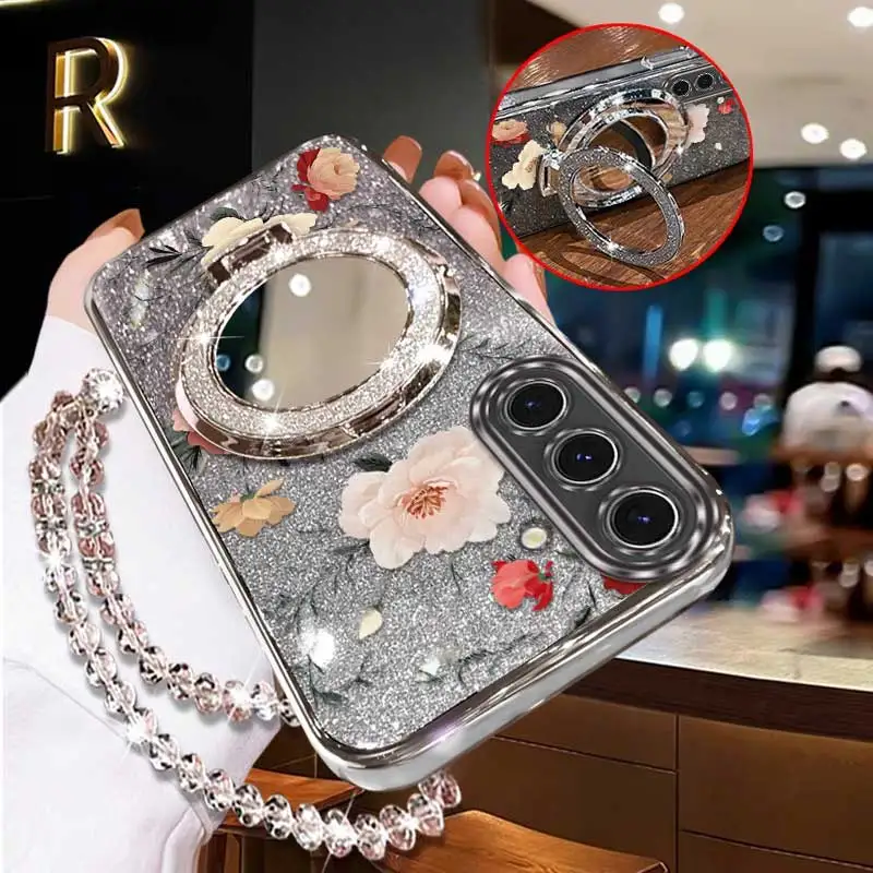 Elegant Floral Phone Accessory Set with Lanyard and Stand