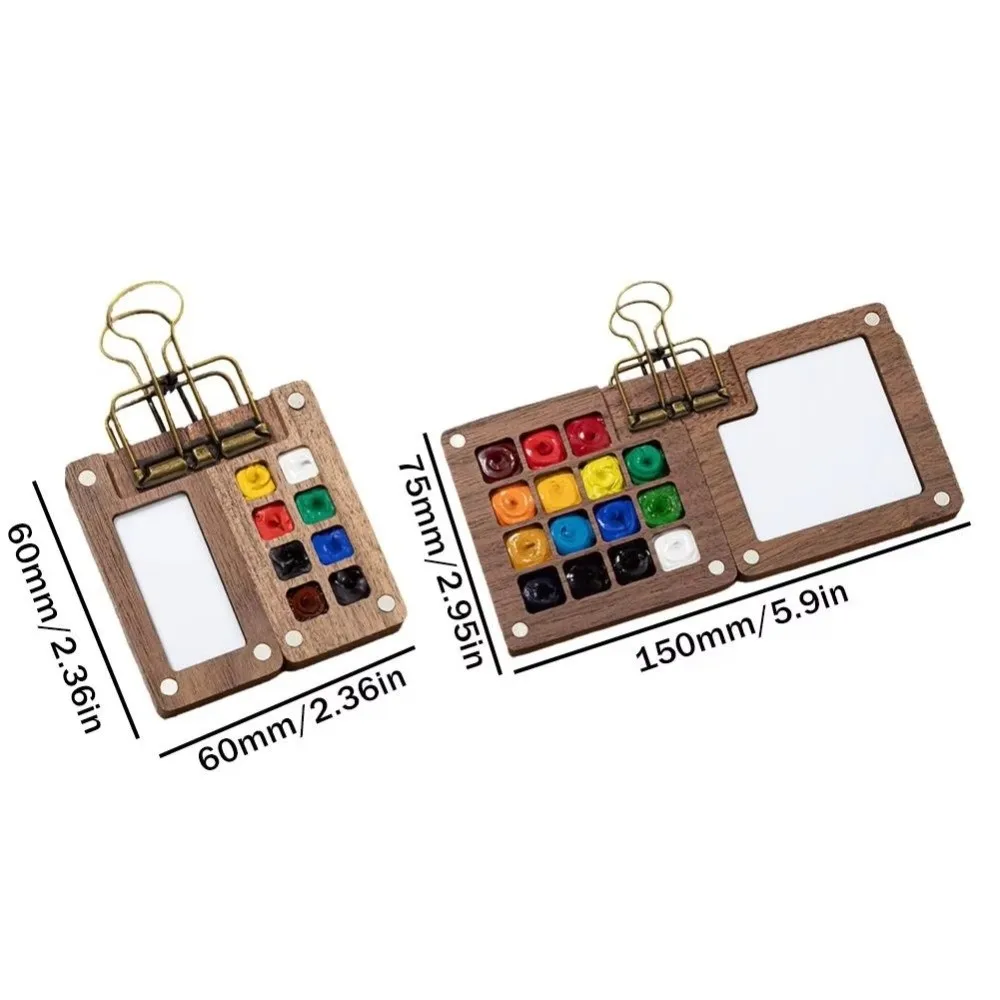 새로운 8칸 포켓 팔레트 15칸 호두나무 미니 수채화 세트 미니 사이즈 나무 수채화 세트 학생용