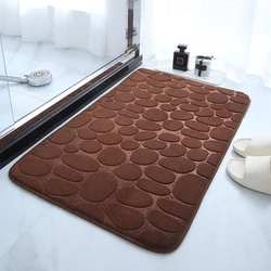 Cobblestone Embossed Non-Slip Memory Foam Bathroom Rug - 40cmx60cm (BROWN)