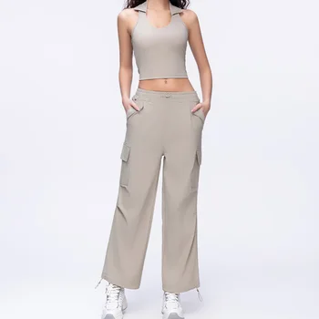 2pcs Yoga High Stretch Yoga Set Tracksuit Gym Leisure Outdoor Running Sports Set Yoga vest Wide Leg Work Pants