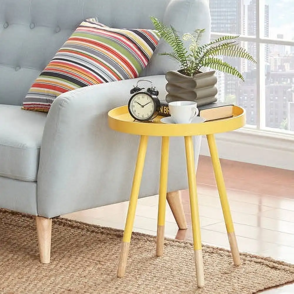 

Round Bentwood Top Tray End Table, Yellow