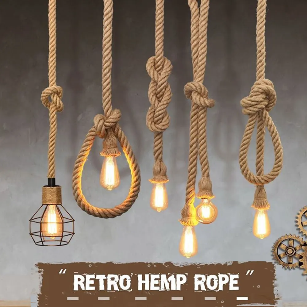 Retro Vintage Hemp Rope Pendant Light American Industrial Hanging Lamps  Creative Loft Country Style Ceiling Lamps E27 Edison LED - AliExpress