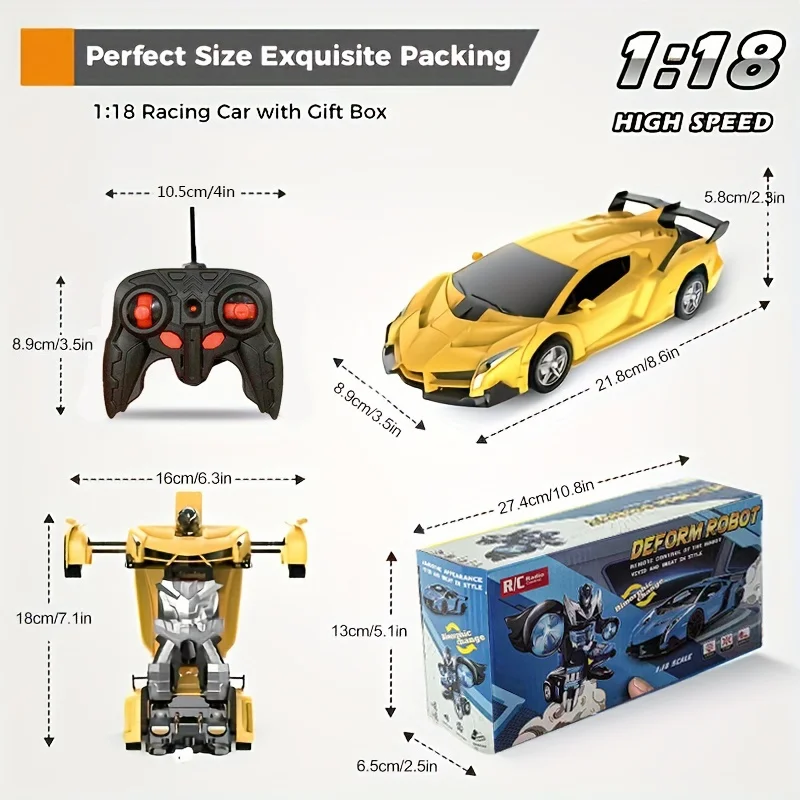 Voiture RC tout-terrain 4x4 2.4GHz jaune vue de dessus, détaillant la carrosserie et les suspensions.