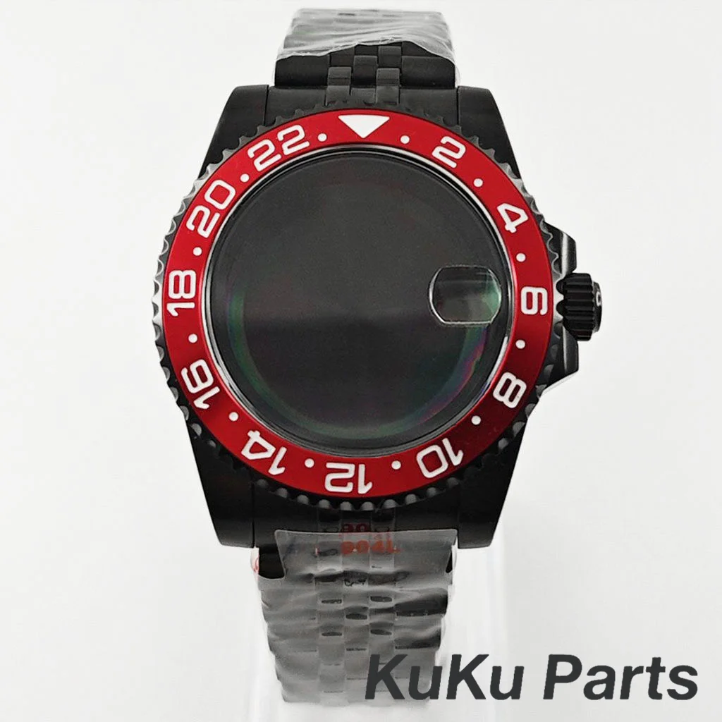 Black Purple GMT Bezel Watch Case with PVD Black Jubilee Bracelet and Sapphire Crystal