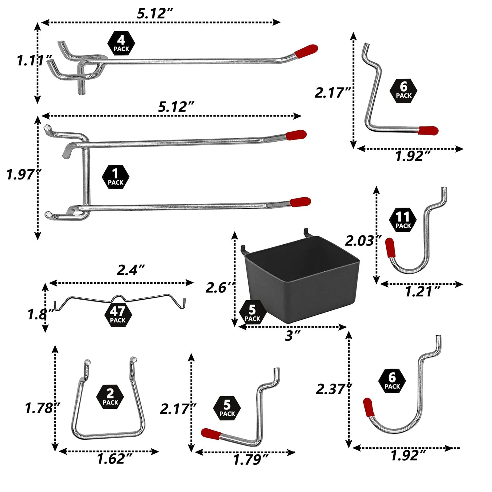 140Pcs ganci per pannelli forati in metallo Kit di assortimento per Organizer serrature per pioli applicazioni appese