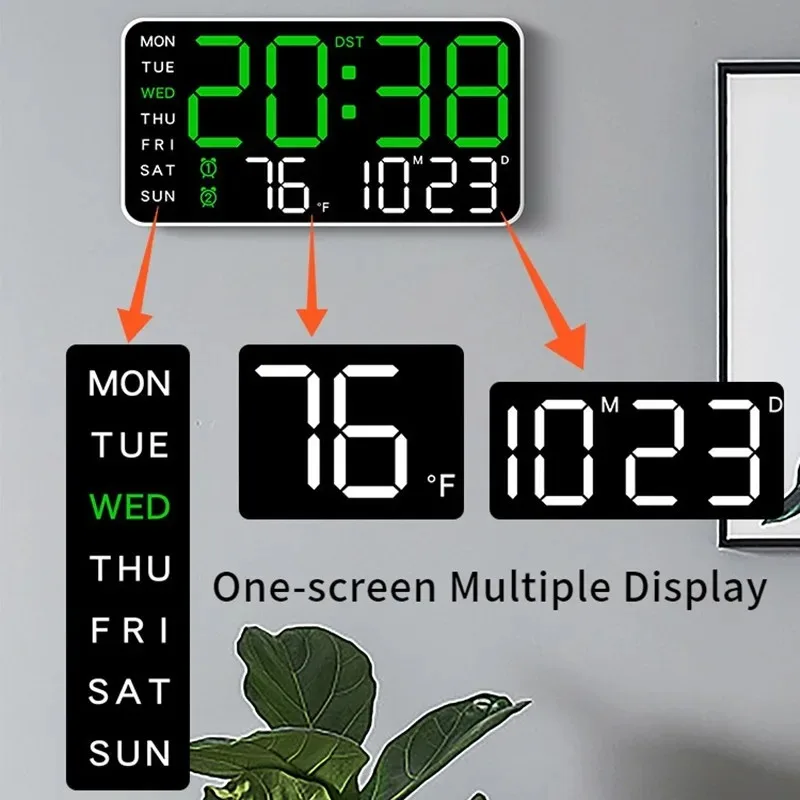 Multifunctional Digital Clock Voice-Activated Wake Up Dual Alarm Clock Display Hanging/Table with DST Bedroom Wall