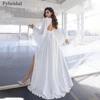 Sexy Deep V Neck Chiffon Wedding Dress Long Batwing Sleeve High Slit Cut Out Back Bridal Gown Robe De Mariee Vestidos De Novia 2