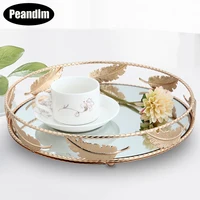 PEANDIM Minimalist Round Mirror Tray Desktop Cosmetics Jewelry Storage Tray Wedding Party Display Living Room Household Dessert 1