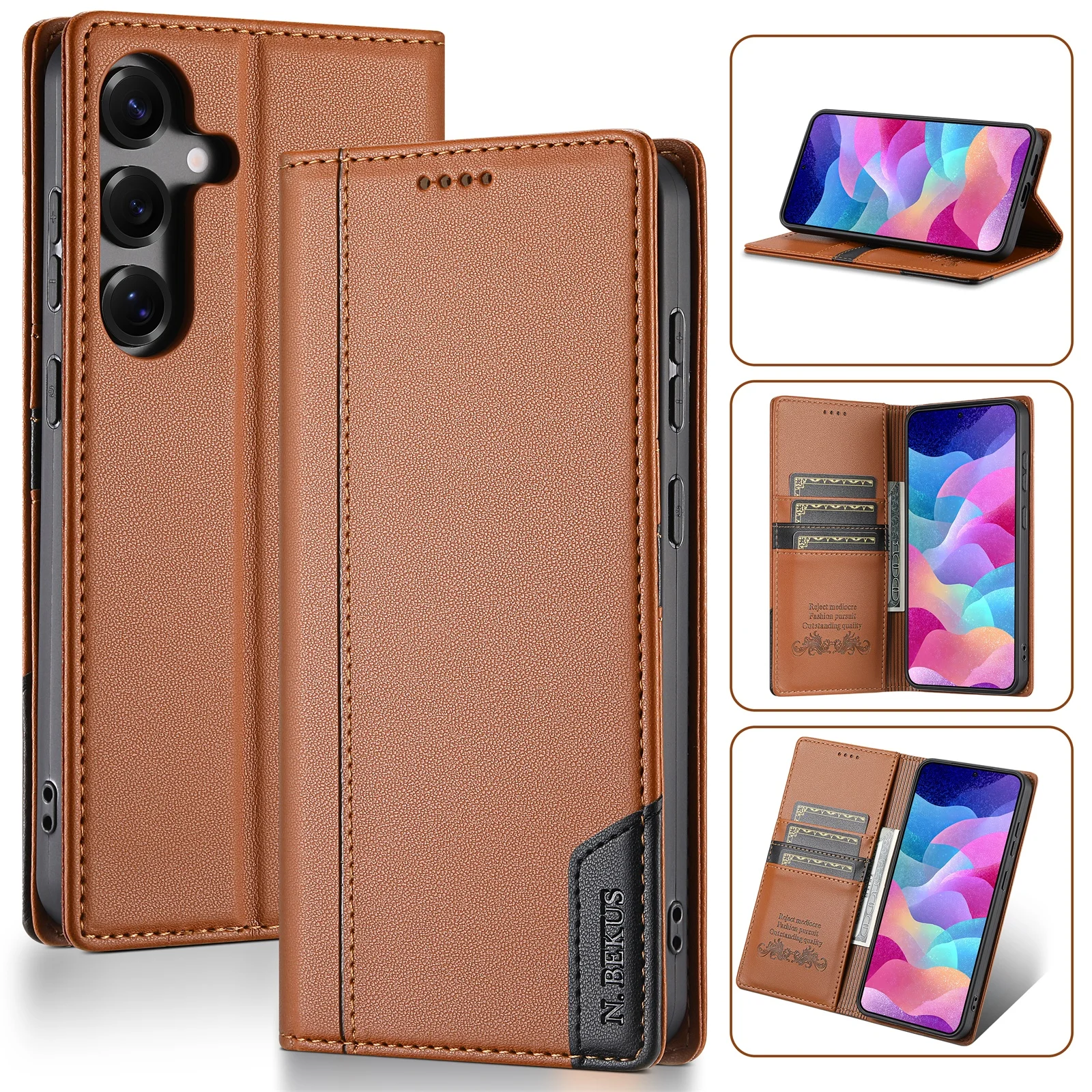Leather Magnetic Card Holder Wallet with RFID Protection