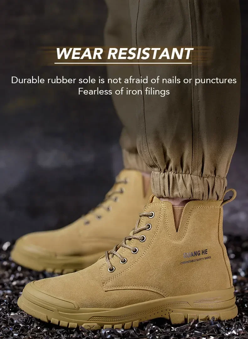 Black Leather Men Winter Plush Work Safety Boots Indestructible Steel Toe Anti-smash Shoes Anti-puncture Protective Footwear