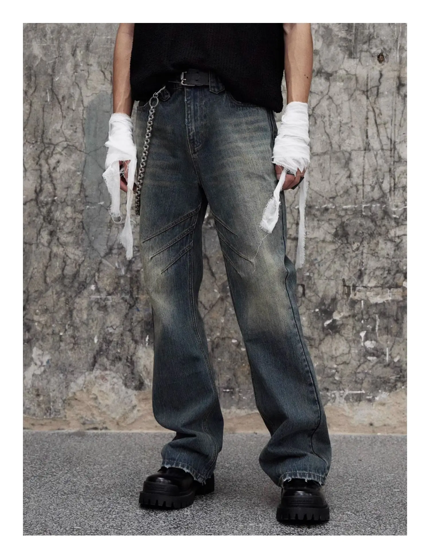

Wash Vintage High Street Hip Hop men's Pants Jeans Slim Pants Women Fall
