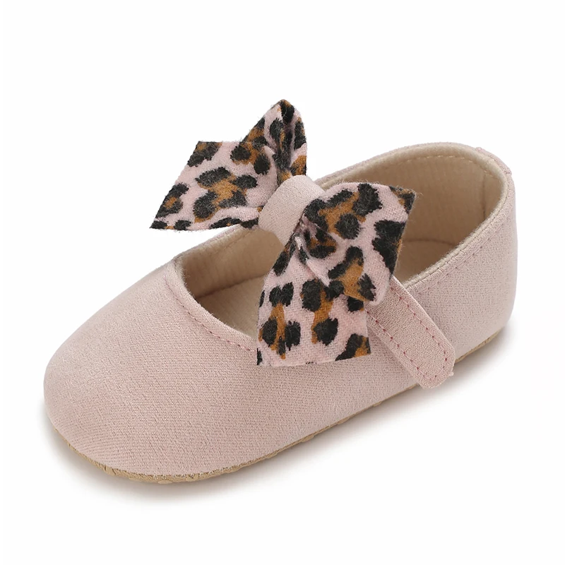 0-18M Baby Shoes Fashion Leopard Bow Princess Shoes Casual Sports Warm Toddler Soft Sole Anti Slip First Walker