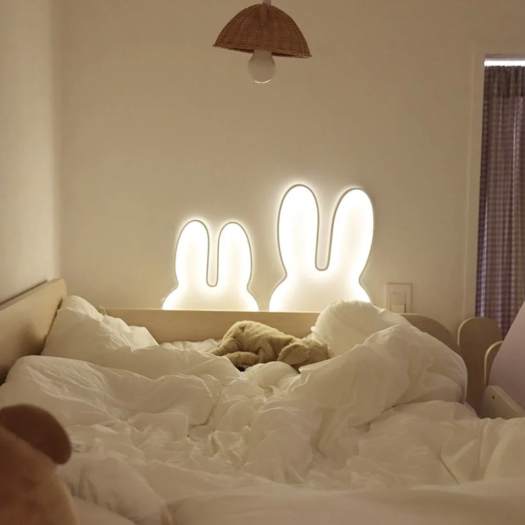 

Cute rabbit ears bedside light in the bedroom ins creative nightlight soft light eye lamp punch-free atmosphere wall lamp