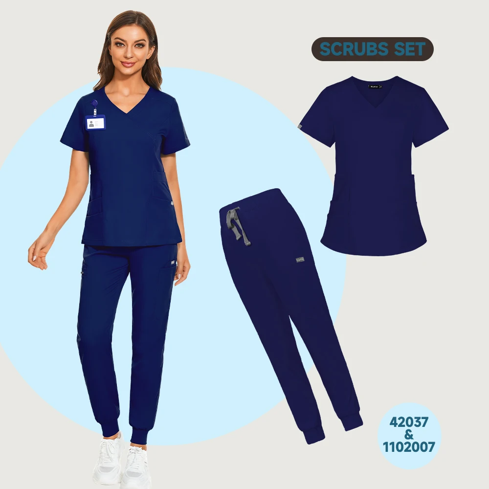 

Women Medical Scrubs Set Lab Coat Trousers Hospital Workwear Scrub Top Pants Nurse Uniform Doctor Surgery Outfit Nursing Costume