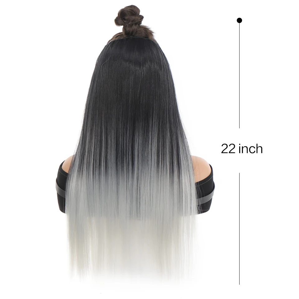 Synthetic non-clip invisible steel wire hair extension straight hair black gradient gray integrated Synthetic wig hair extension_voghion.com
