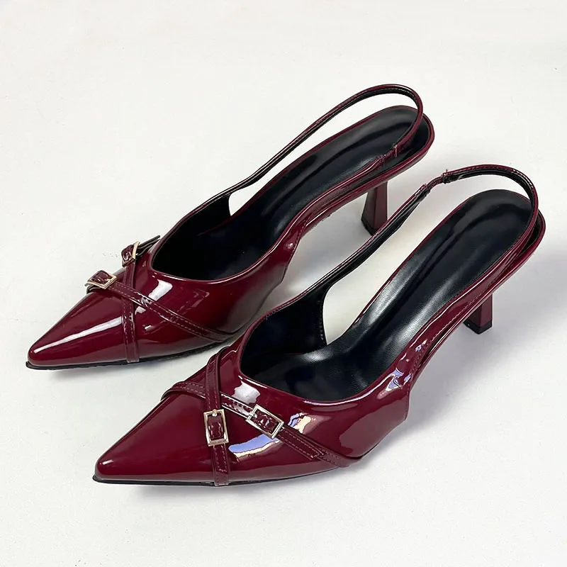Fashion Pointed Toe Footwear Pumps Ladies High Heels Shoes Female Slingbacks Women Medium Heels Shoes Sandals Big Size 43 3