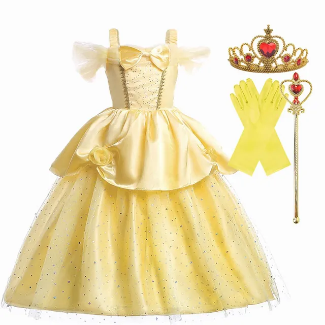Girl Belle Princess Dress Kids Beauty and The Beast Costume Girl Baby Christmas Princess Birthday Party Fancy Dress 2-10 Years Belle dress A set 3