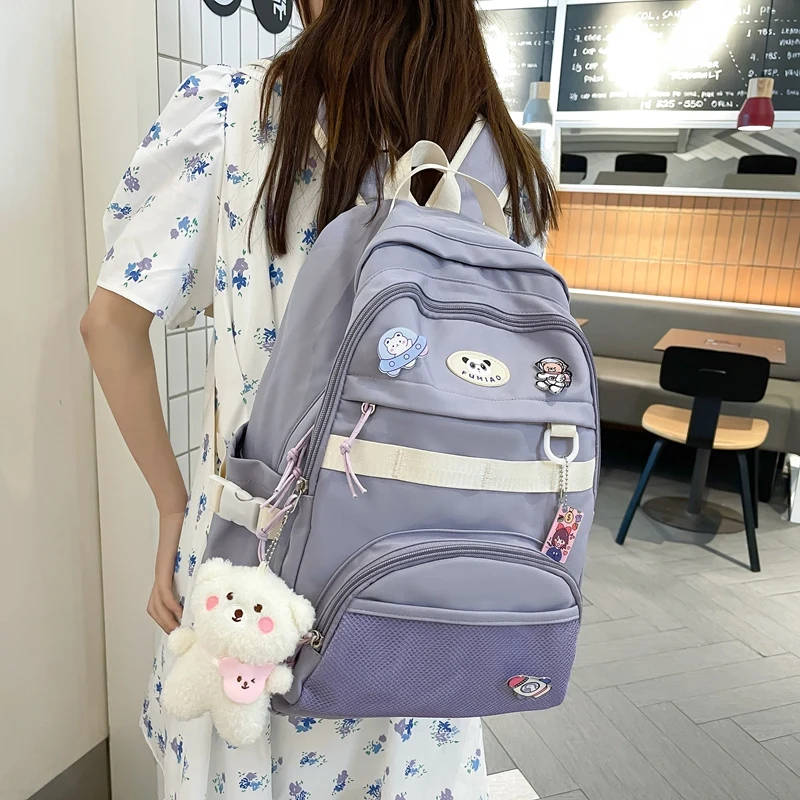 New Cute Girl Mesh Travel Book Backpack Trendy Fashion Women Net School Bag Lady Kawaii Badge College Backpack Female Laptop Bag