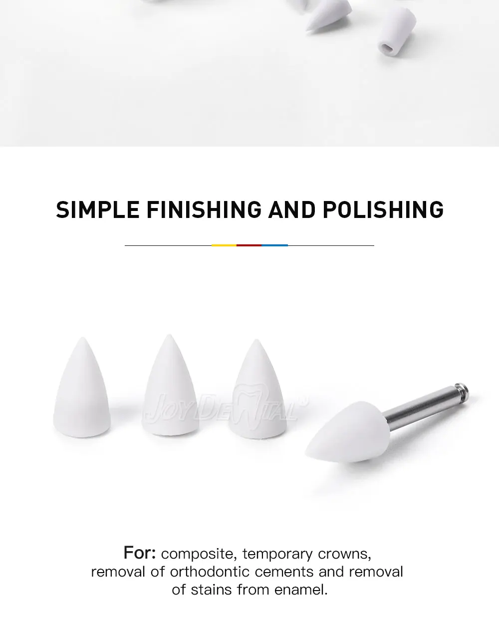 JoyDental 20 Teile/schachtel Dental Silikon Verbund Polierer für Endbearbeitung und Polieren 3 Formen Tasse Inverted Cone Point CA 2,35 MM – Detail 2