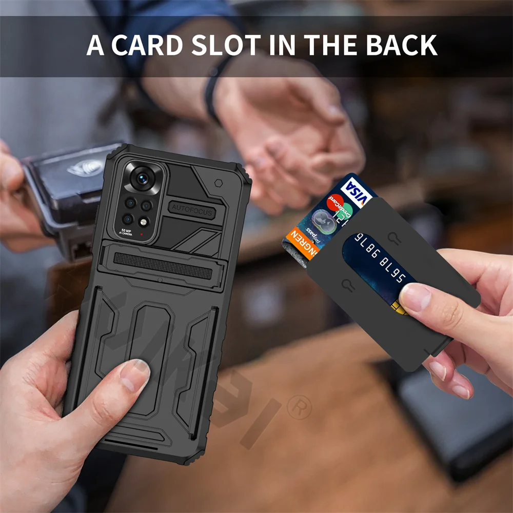 ShockProof Armor Case For Xiaomi Redmi Note 11S  11 10 10S 9 Pro Max 11T Poco M4 M3 X3 Pro Anti Shock KickStand Card Slot Case