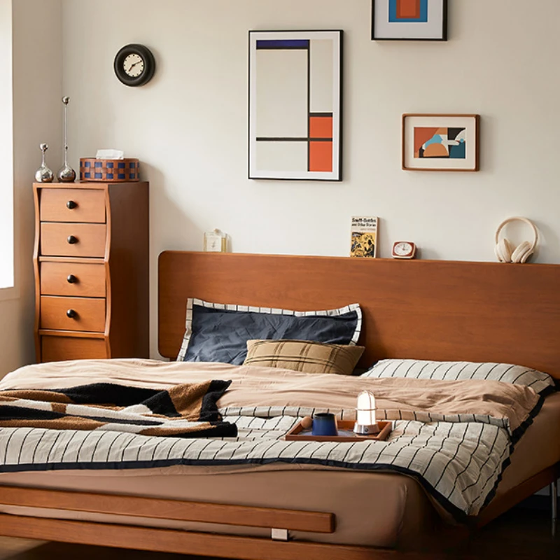 

solid wood e bed small apartment 1.5m ultra-thin furniture double suspended bed