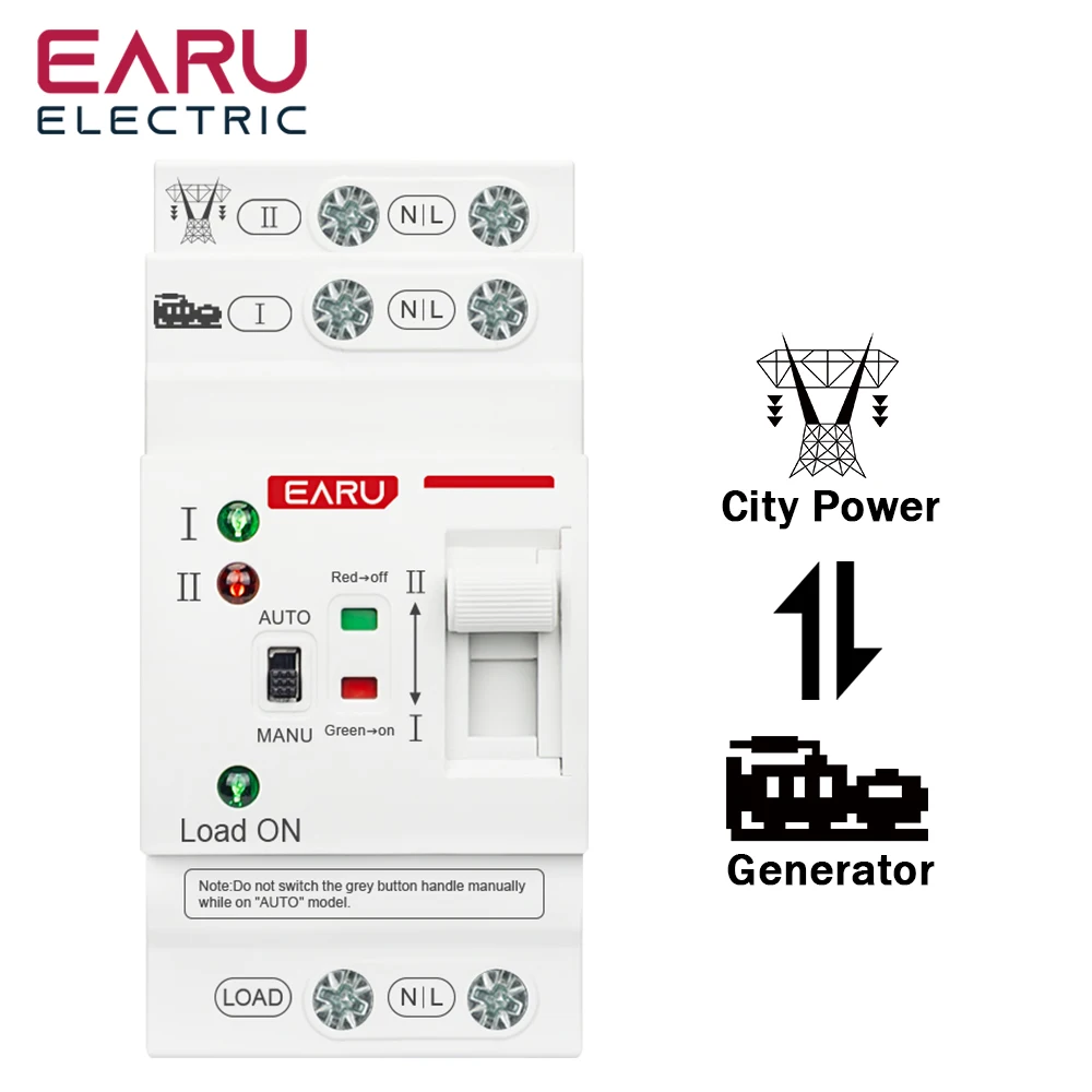 Interruttore Automatico A Doppia Alimentazione 2P 63A 220V Per Guida DIN – Commutazione Rete/riserva