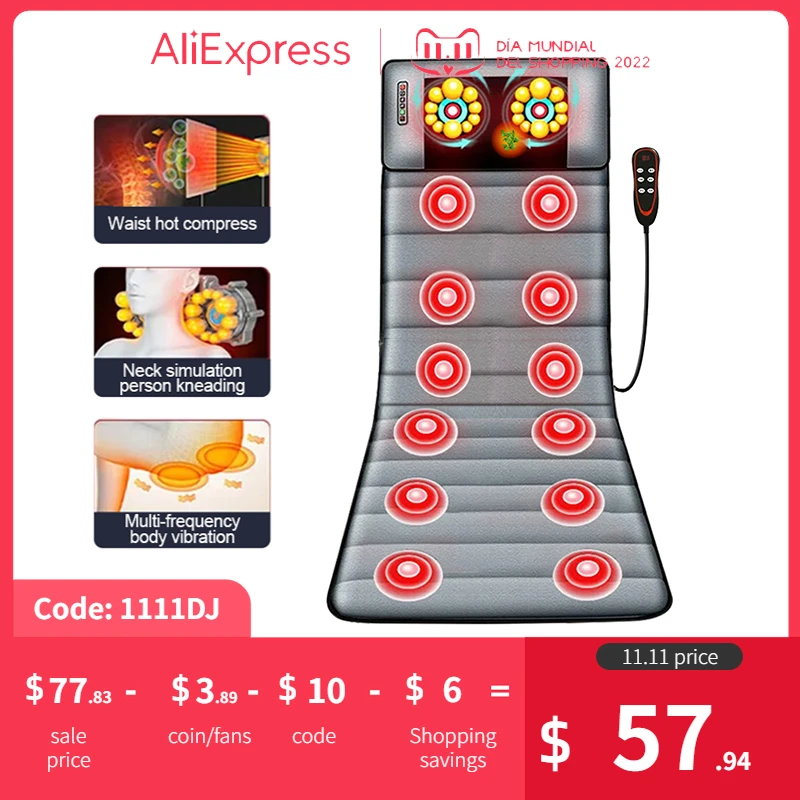 Full Body Massage Mattress Shiatsu Massage Pad Electric Back Waist