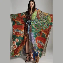 

Bohemian Printed Belted Long Kimono Dress Tunic Vintage Plus Size Summer Clothes For Women Beach Wear Swim Suit Cover Up