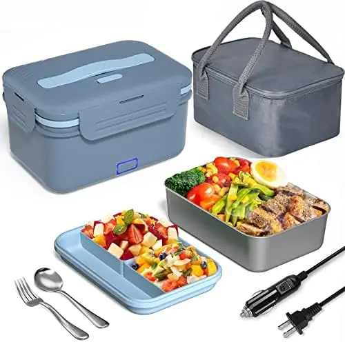 

Monteka Electric Lunch Box Food Heater Upgrade 60/80/100W Double Layer Portable Food Warmer, 12V/24V/110V Heated Lunch Box for A