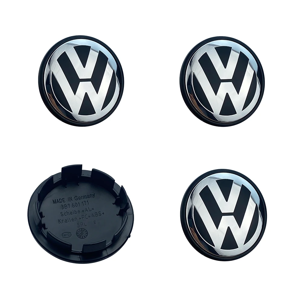 Wheel Center Hub Cap 4Pcs Wheel Center Hub Cap 3B7601171 65MM Wheel Center Cap Replacement Chrome & Black For Volkswagen