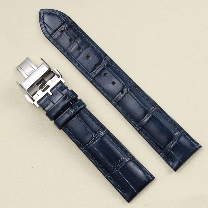 

13 15 18 19 20 21 22mm black brown blue bamboo texture genuine leather watchband for Longines deployment clasp strap with logo