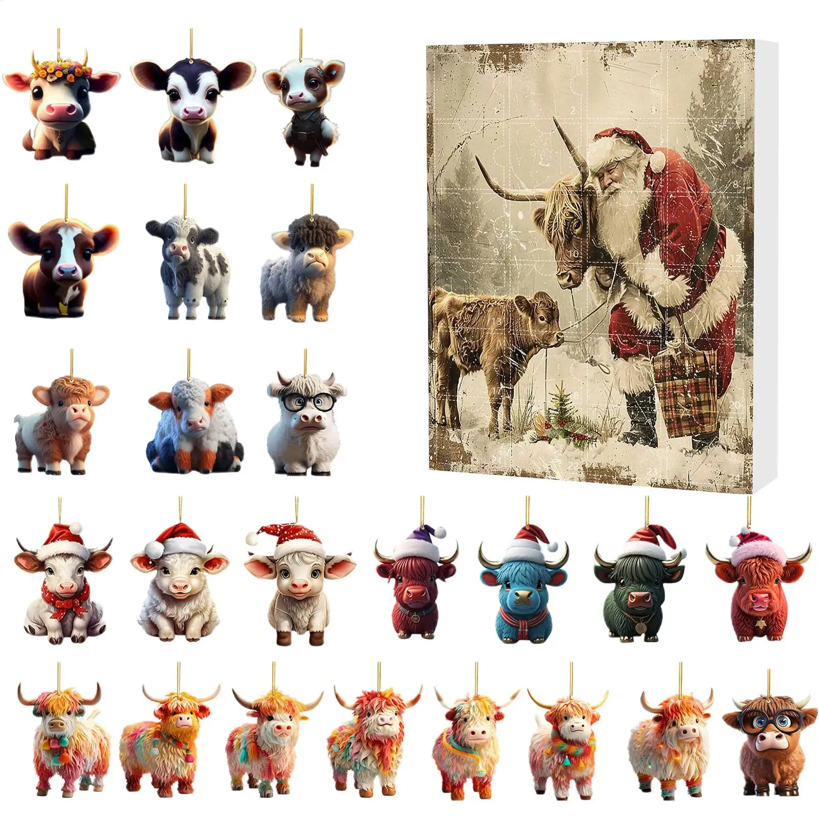 Christmas tree Highland Cow Ornaments Christmas Countdown Calendar kit Gift 2pcs Advent Surprise Toy Set christmas countdown calendar christmas advent calendar