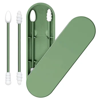 Hisopos para oidos de silicona reutilizables, 2 uds., con estuche, limpieza de los oídos, hisopos de silicona cosméticos, palos de doble cabeza para limpiar el maquillaje