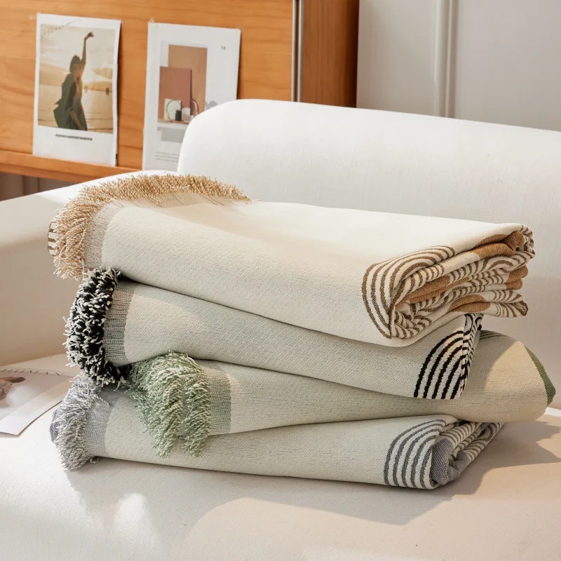 Nordic Tassel Throw Blanket Four Season Sofa Cover Dust Anti-cat Scratch Protection Cover Sofa Blanket Carpet Travel Rug Tassels 2