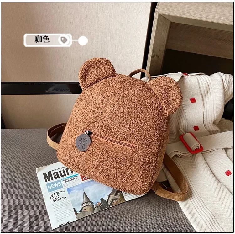 Cute Bear Ear Fleece Kids Girls Backpack Image 3