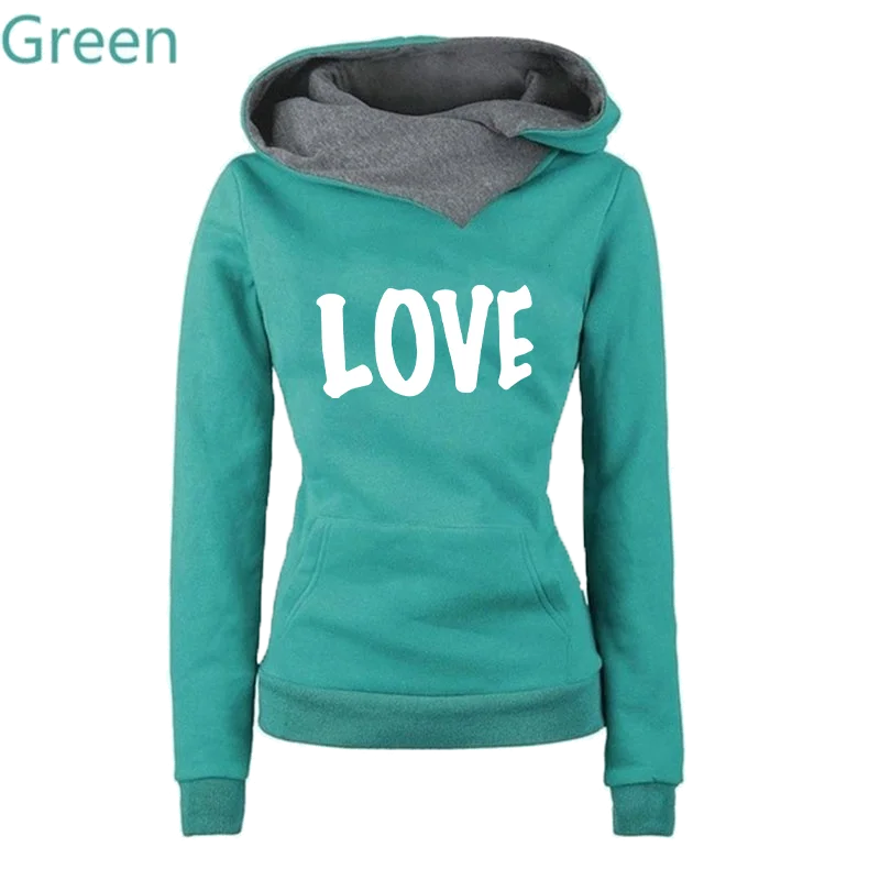 Autumn and winter fashion LOVE letter print hoodie lapel turtleneck turtleneck hooded sweater casual pullover top sweater