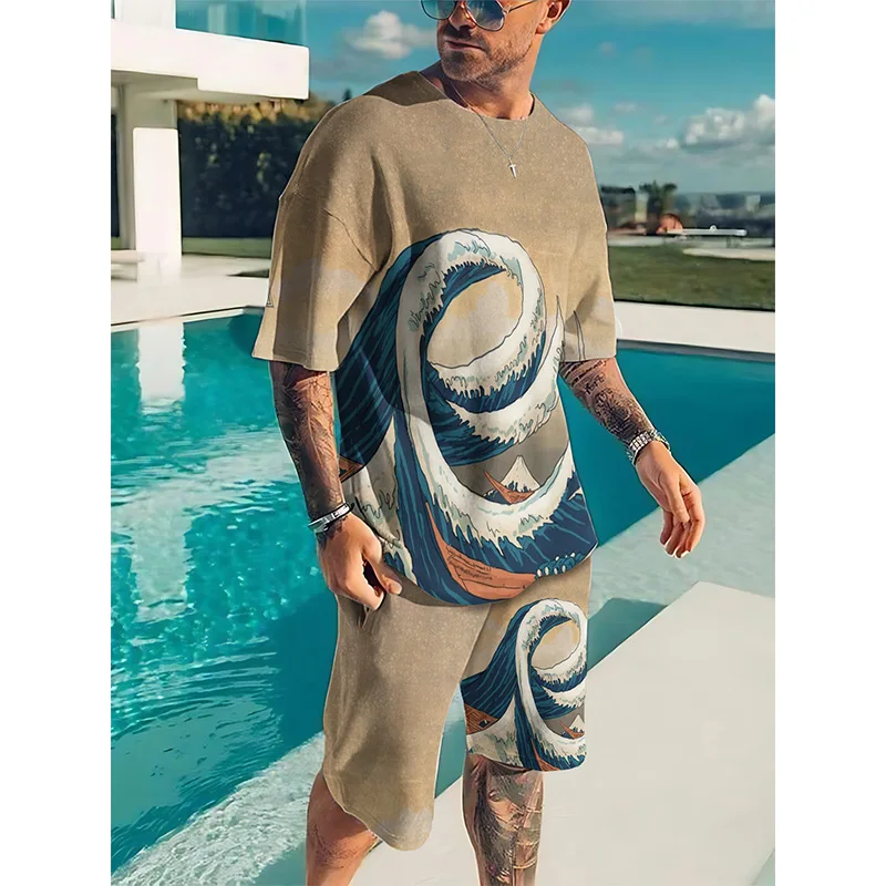 Van Gogh Starry Night Print Tracksuit Short Sleeve T Shirt Sets