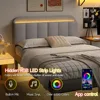 Adjustable Headboard for Full/Queen Size Bed Frame, Linen Fabric Bed Headboard with Storage & RGB LED Light in Modern Vertical 3