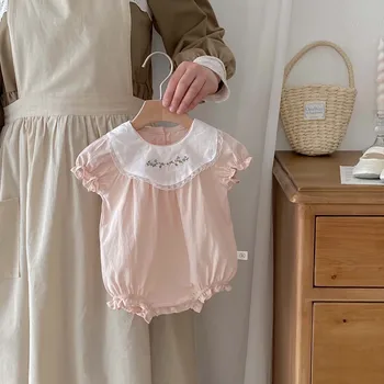 Tutina estiva per neonata, pagliaccetto per neonato, maniche corte, ricamo floreale, tutina per bambina da 0 a 24 mesi 1