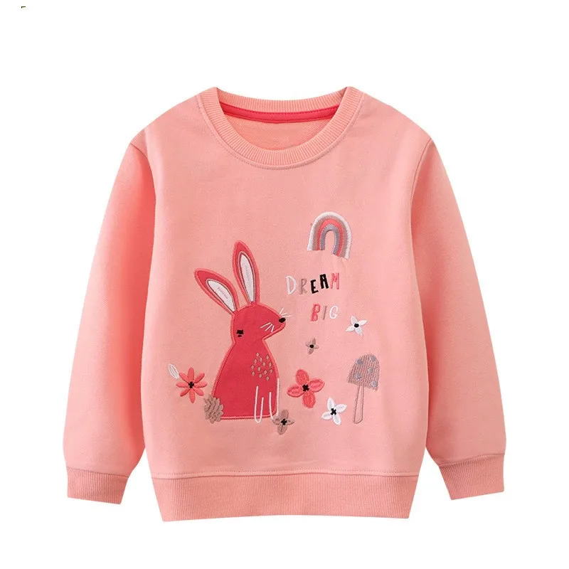 

Jumping Meters 2-7T New Arrival Girls Sweatshirts Bunny Applique Toddler Clothing Hooded Tops Autumn Spring Baby Costume